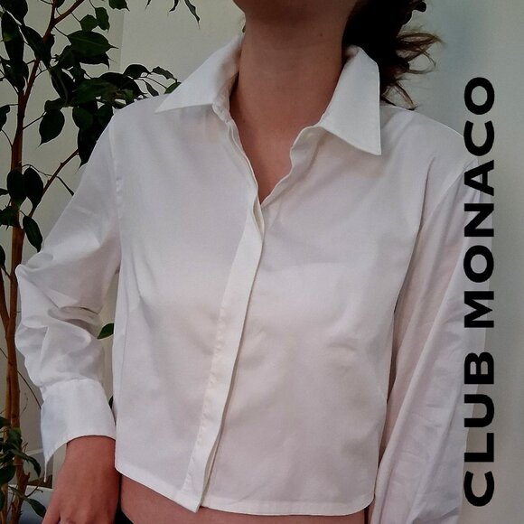 Club Monaco Tops - Club Monaco Button Down White Croped Cotton Shirt